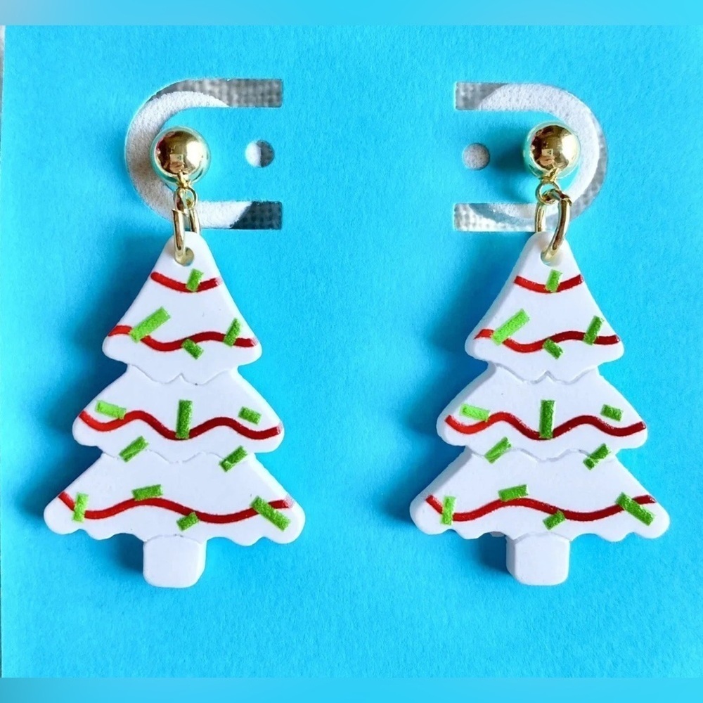 New Little Debbie MINI Christmas Tree Snack Cake Dangle Earrings - 1.5”